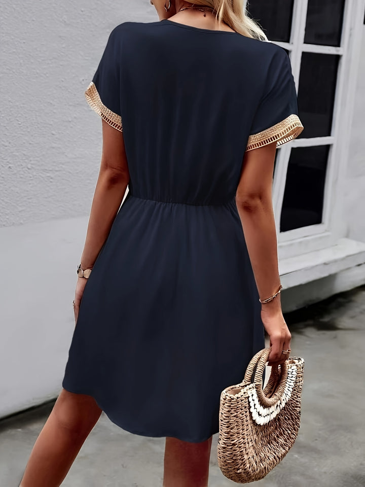 Women's V-Neck Fringed Belted Dress - BloMelle