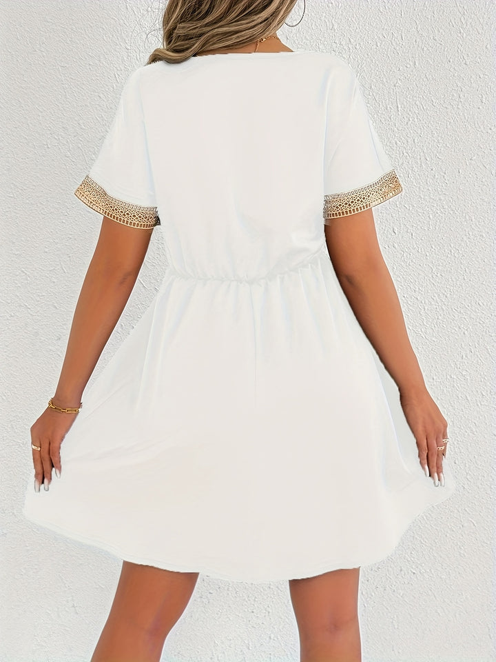Women's V-Neck Fringed Belted Dress - BloMelle