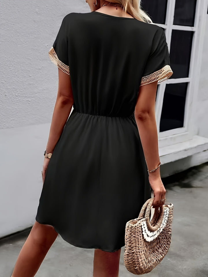 Women's V-Neck Fringed Belted Dress - BloMelle